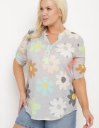  Cămașă Gri din vâscoză cu nasturi cu mânecă 3/4 și cu imprimeu floral Xebbia