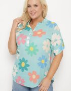  Cămașă Miętowa din Viscoză cu Nasturi cu Mânecă 3/4 și Imprimeu Floral Xebbia