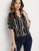  Cămașă neagră din bumbac și viscoză cu model tip lanț Zirenia