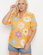  Cămașă portocalie din viscoză cu nasturi cu mânecă 3/4 și imprimeu floral Xebbia