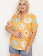  Cămașă portocalie din viscoză cu nasturi cu mânecă 3/4 și imprimeu floral Xebbia
