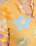  Cămașă portocalie din viscoză cu nasturi cu mânecă 3/4 și imprimeu floral Xebbia
