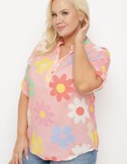  Cămașă Roz din Viscoză încheiată cu nasturi cu Mânecă 3/4 și Model Floral Xebbia
