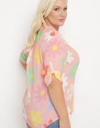  Cămașă Roz din Viscoză încheiată cu nasturi cu Mânecă 3/4 și Model Floral Xebbia