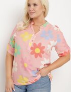  Cămașă Roz din Viscoză încheiată cu nasturi cu Mânecă 3/4 și Model Floral Xebbia
