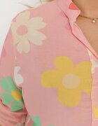  Cămașă Roz din Viscoză încheiată cu nasturi cu Mânecă 3/4 și Model Floral Xebbia