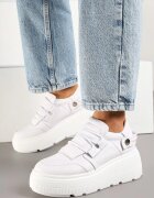 cambell Adidași albi din piele cu talpă groasă decorați cu o curea Reilana