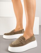 cambell Pantofi Mocasin Din piele Bej închis Cu talpă groasă Cu baretă decorativă Tellavira