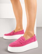 cambell Pantofi Mocasini Fucsia din Piele cu Talpă Groasă cu Baretă Decorativă Tellavira