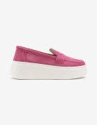 cambell Pantofi Mocasini Fucsia din Piele cu Talpă Groasă cu Baretă Decorativă Tellavira