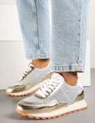 cambell Sneakers din piele Aurii cu Model Geometric Rivoiti