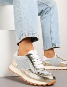 cambell Sneakers din piele Aurii cu Model Geometric Rivoiti