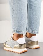 cambell Sneakers din piele Aurii cu Model Geometric Rivoiti