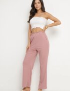 cantarana Pantaloni Roz Paper Bag cu elastic în talie și talie înaltă Lunavia