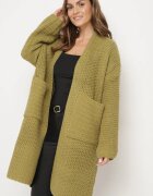  Cardigan Deschis Verde cu Țesătură Lejeră cu Buzunare Laterale Inariella