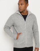  Cardigan Gri deschis cu Glugă din Tricot cu Viscoză cu Fermoar Etalitia