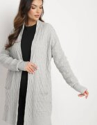  Cardigan Gri Lung Fără închidere cu Imprimeu Vaithnia