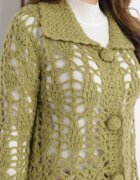  Cardigan Lung Verde Ajourat Lontoria