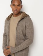  Cardigan Maro cu Glugă din Tricot cu Viscoză cu Fermoar Etalitia