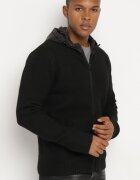  Cardigan Negru cu Glugă din Tricot cu Vâscoză cu Fermoar Etalitia