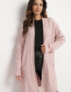  Cardigan roz lung nedesfăcut cu imprimeu Vaithnia