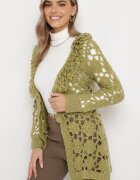  Cardigan Verde cu Decor ajurat și Curea legată Sabelia