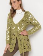  Cardigan Verde cu Decor ajurat și Curea legată Sabelia