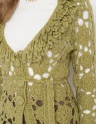  Cardigan Verde cu Decor ajurat și Curea legată Sabelia