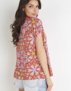 cflo Bluză Roz din Viscoză cu Decolteu Triunghiular Floral Evisia