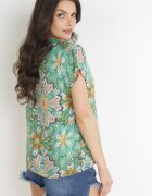 cflo Bluză Verde din Viscoză cu Decolteu în V cu Imprimeu Floral Evisia