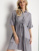 cflo Cămașă-rochie Gri din Viscoză cu Guler și Legătură Nanieria