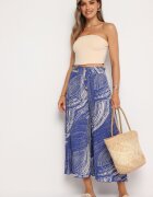 cflo Pantaloni Albastre din Viscoză 7/8 cu croi larg cu talie înaltă și elastic în talie Risalinse