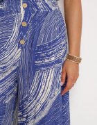 cflo Pantaloni Albastre din Viscoză 7/8 cu croi larg cu talie înaltă și elastic în talie Risalinse