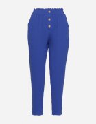 cflo Pantaloni Albastru Marin-Albastru cu Talie Înaltă Tip Paper Bag cu Elastic în Talie Noravia