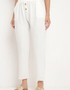 cflo Pantaloni Albi cu Talie Înaltă Tip Paper Bag cu Elastic în Talie Noravia