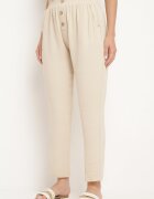 cflo Pantaloni Bej cu Talie Înaltă Tip Paper Bag cu Elastic în Talie Noravia