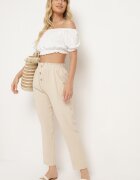 cflo Pantaloni Bej cu Talie Înaltă Tip Paper Bag cu Elastic în Talie Noravia