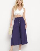 cflo Pantaloni Bleumarin Palazzo din viscoză cu elastic în talie decorați cu nasturi 3/4 Efilis