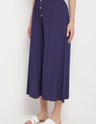 cflo Pantaloni Bleumarin Palazzo din viscoză cu elastic în talie decorați cu nasturi 3/4 Efilis