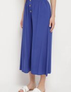cflo Pantaloni Bleumarin Palazzo din Viscoză cu Elastic în Talie Decorați cu Nasturi cu Crăci 3/4 Efilis