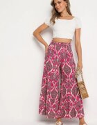 cflo Pantaloni Fucsia Lărgi Din Viscoză Cu Talie Înaltă și Elastic în Talie Risettesna