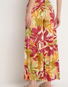 cflo Pantaloni Galben-Roz din vâscoză Tip Palazzo cu elastice subțiri în talie și talie înaltă Graesta