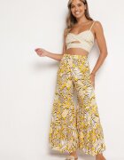 cflo Pantaloni Galbeni Din Viscoză cu croială largă cu elastic în talie decorați cu volan Jasmalia