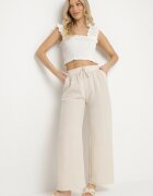 cflo Pantaloni Largi Bej deschis cu talie înaltă și legătură Edirwenna