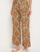 cflo Pantaloni Largi Bej închis din Viscoză în Stil Boho cu Elastic în Talie și Talie Înaltă Tiamaylee