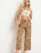 cflo Pantaloni Largi Bej închis din Viscoză în Stil Boho cu Elastic în Talie și Talie Înaltă Tiamaylee