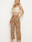 cflo Pantaloni Largi Bej închis din Viscoză în Stil Boho cu Elastic în Talie și Talie Înaltă Tiamaylee