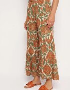 cflo Pantaloni Largi din Viscoză Verde-Portocalii cu Talie Înaltă și Elastic în Talie Risettesna