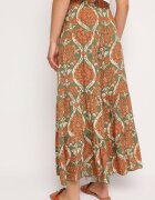 cflo Pantaloni Largi din Viscoză Verde-Portocalii cu Talie Înaltă și Elastic în Talie Risettesna