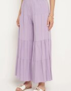 cflo Pantaloni Largi Mov din Viscoză cu Elastic în Talie Decorate cu Volan Dimlea